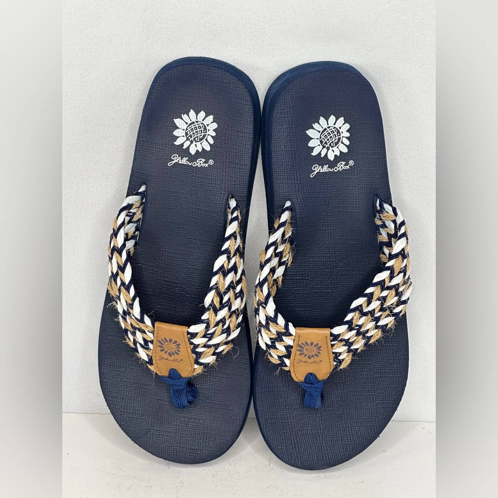 Yellow Box Fida Flip Flops Navy Wide Strap Sandals‎ Boho Sz 10